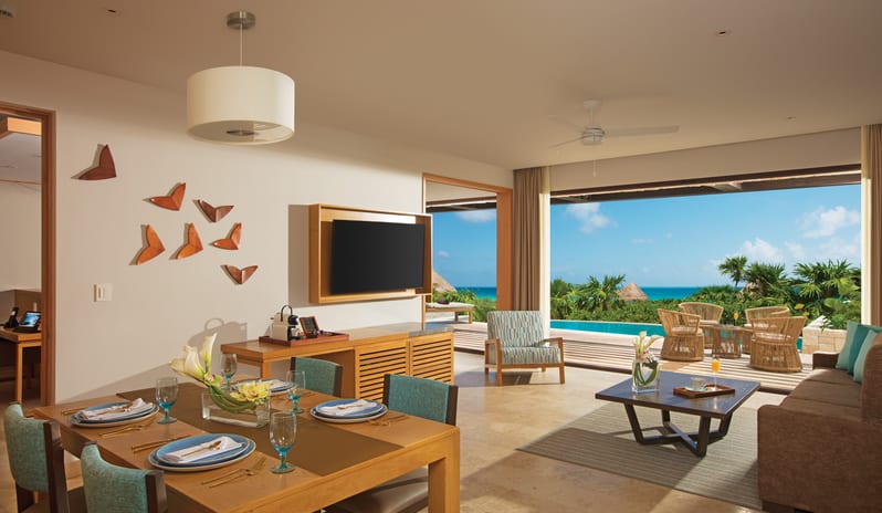 DREAMS PLAYA MUJERES PREFERRED CLUB  MASTER SUITE OCEAN FRONT WITH PRIVATE POOL  LIVING ROOM